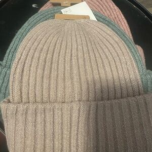 Ribbed Knit Beanie in Pink and Green
